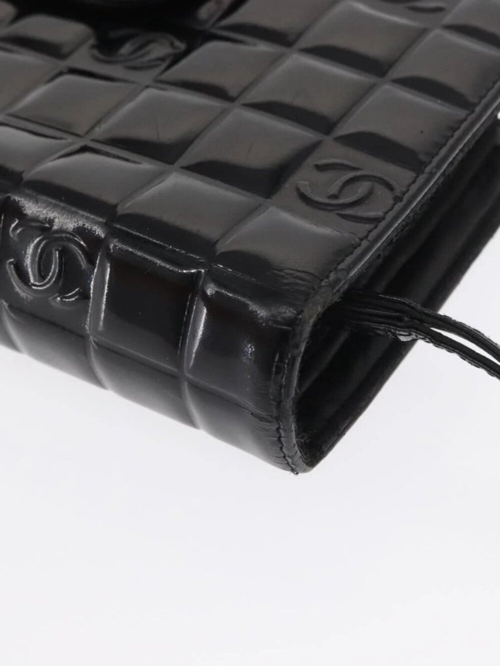 CHANEL Choco Bar line Long Wallet Patent leather Black CC Auth bs32174 - Picture 5 of 16